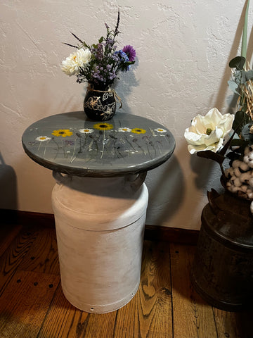 Flower table with milk can base